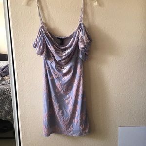 Semi formal, grey and pink, off the shoulder dress